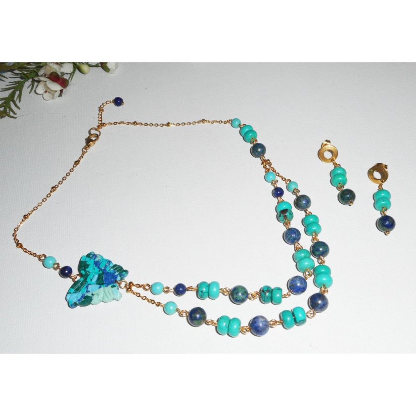 Lapis Lazzuli en Turkoois Ketting bezet met vlinder
