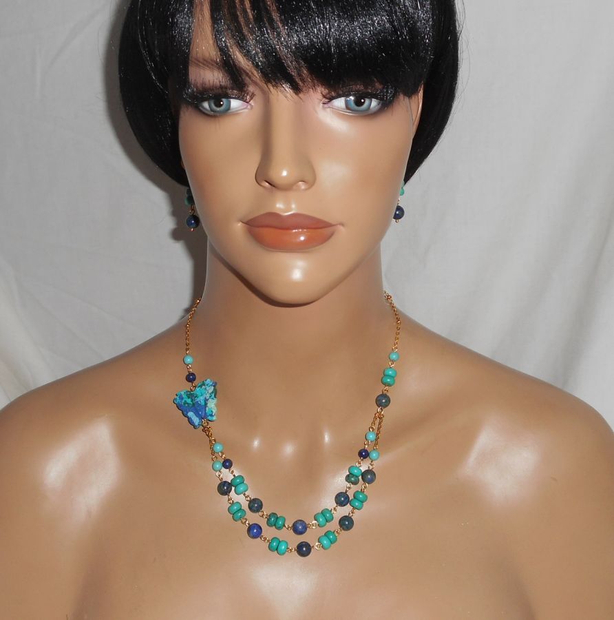  Lapis Lazzuli en Turkoois Ketting met Vlinder