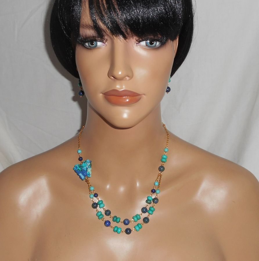  Lapis Lazzuli en Turkoois Ketting met Vlinder