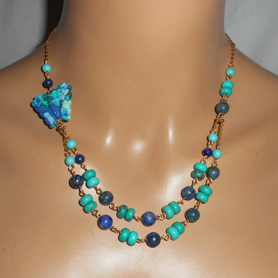  Lapis Lazzuli en Turkoois Ketting met Vlinder