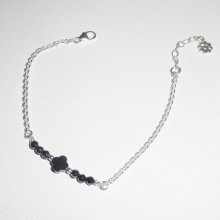 Bloem en hematietstenen armband aan 925 zilveren ketting