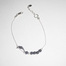 Originele dolfijn en hematiet kralen armband aan 925 zilveren ketting