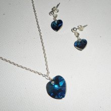 Set Swarovski kristal blauwe hart hanger aan 925 zilveren ketting