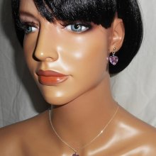 Set Paarse hart hanger met Swarovski kristal aan 925 zilveren ketting