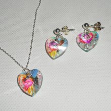 Set Witte hart hanger AB met Swarovski kristal aan 925 zilveren ketting