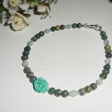 Parels en roze groene gorgonian armband op zilveren sluiting