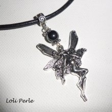 Fairy ketting met hematietsteen op zwart leer