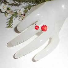 Originele 925 zilveren ring met koraalroos en rood emaille lieveheersbeestje