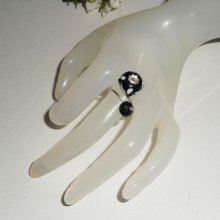 Originele 925 zilveren ring met lampwork parel en zwart kristal
