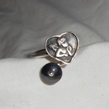 Originele 925 zilveren ring met engel in hart en hematietsteen