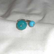Originele dubbele blauwe steen ring in jade en turkoois en 925 zilver