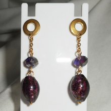 Murano glas en paars kristal oorbellen