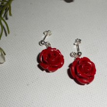Oorbellen met rode rozen, zilver 925