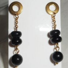 Onyx stenen oorbellen aan roestvrij staal gouden ketting