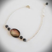 Abalone en grijze labradoriet armband aan 925 zilveren ketting
