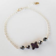 Hematiet stenen bloem armband aan 925 zilveren ketting