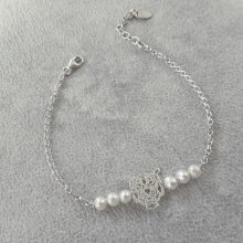 Gekweekte parel en tijger armband aan 925 zilveren ketting