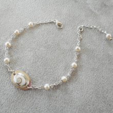 Gekweekte parel armband en St Lucia oog medaille aan 925 zilveren ketting