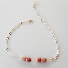 Rozenkwarts en rhodoniet armband aan 925 zilveren ketting