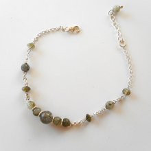 Groene labradoriet stenen armband aan 925 zilveren ketting