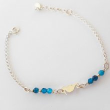 Blauwe agaat stenen armband met zeepaardje aan 925 zilveren ketting