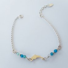 Kleine blauwe agaat stenen armband met dolfijn aan 925 zilveren ketting