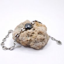 Hematiet platte steen armband aan stalen koffieboon ketting 