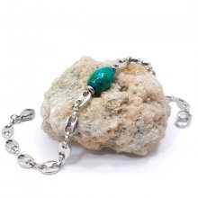 Blauwe rubizoliet steen armband aan stalen koffieboon ketting 