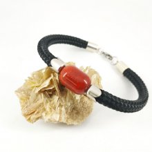 Geweven touw armband met barrel carnelian steen