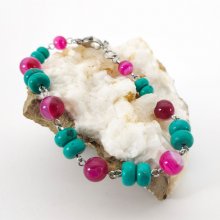 Turkoois en fuchsiaroze agaat armband