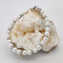 Witte gekweekte parel en roestvrij stalen armband