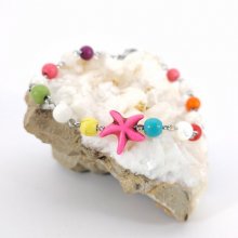 Veelkleurige stenen armband met roze zeesterren