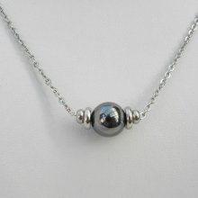 Solitaire ketting met hematietsteen en roestvrijstalen kralen