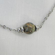 Solitaire ketting met ronde jaspissteen en roestvrijstalen kralen