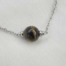 Solitaire ketting met tijgeroogsteen en roestvrijstalen kralen