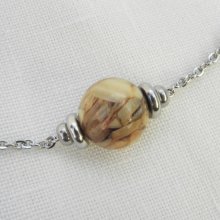 Solitaire ketting met bruine parelmoer en roestvrij stalen kralen