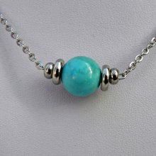 Solitaire ketting met blauwe amazonietsteen en roestvrijstalen kralen