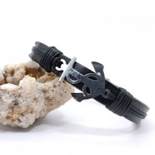 Stalen ankerarmband op zwart leer