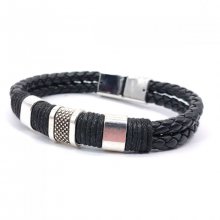 Herenarmband met 3 lussen en touw op zwart leer