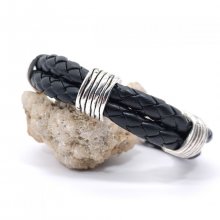 Herenarmband met 3 lussen op dubbele rij zwart leer