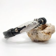 Cicade armband op zwart lederen koord