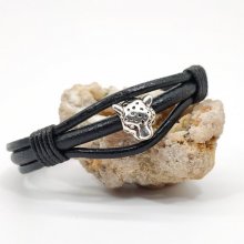 Tijger armband op zwart lederen koorden