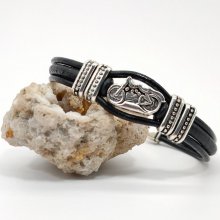 Motorfiets armband op zwart lederen koorden