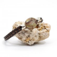 Herenarmband met jaspis op bruin leer, dubbele rij