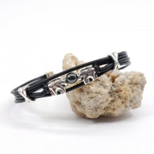 Olifantenarmband met steen op zwart lederen koorden 