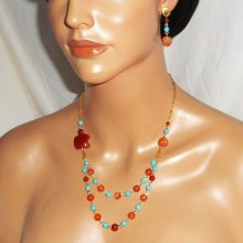 Schildpaddenketting bezet met carneool en turkooizen stenen 
