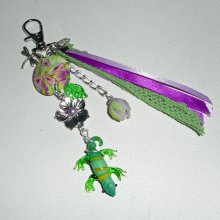 Glazen gekko sleutelhanger/tas sieraden met klei bloemen kralen en linten